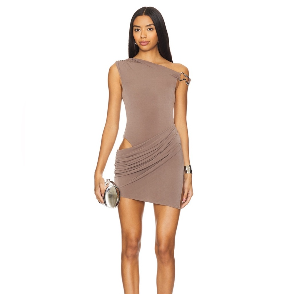 REVOLVE One-Shoulder Tan Mini Dress